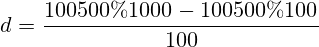 d=\frac{100500 \% 1000 - 100500 \% 100}{100}